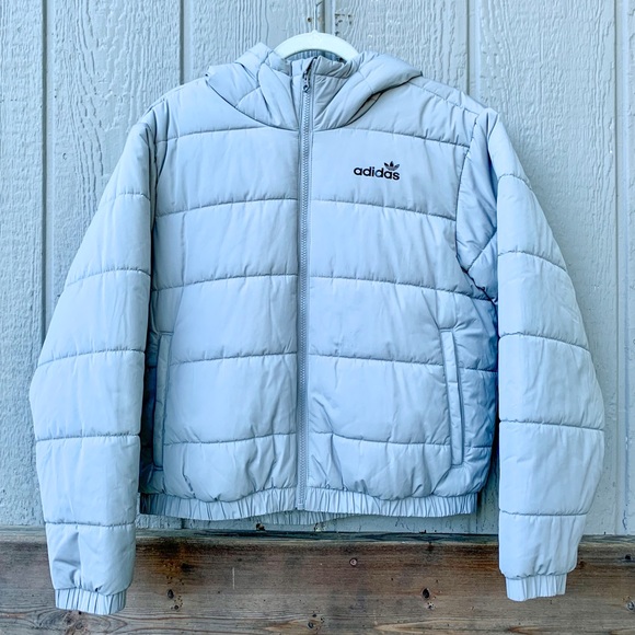 Adidas Originals light grey semi-cropped oversized zip up puffer jacket - Picture 5 of 16
